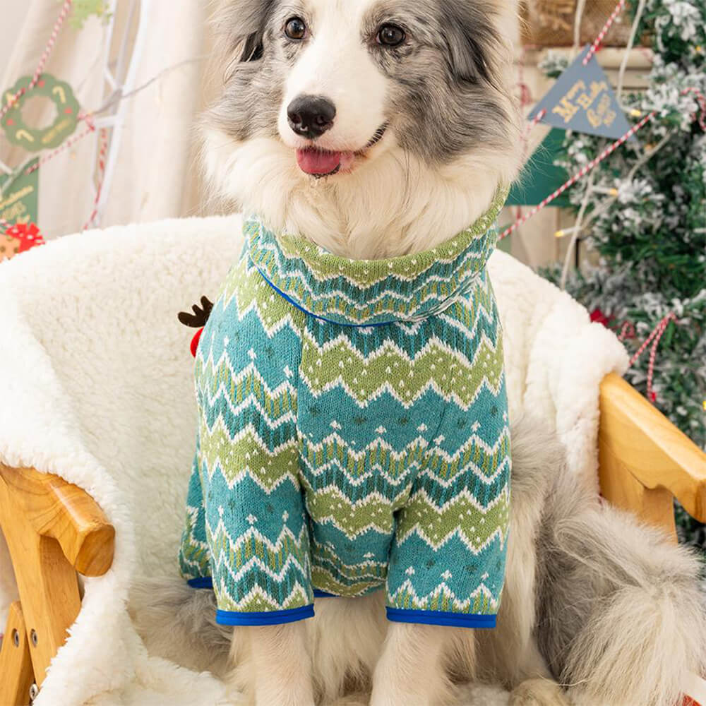 Pull pour chien en tricot motif Père Noël et renne de Noël festif