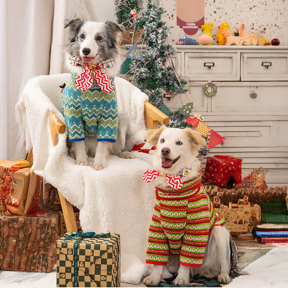 Pull pour chien en tricot motif Père Noël et renne de Noël festif