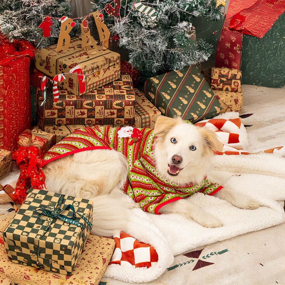 Pull pour chien en tricot motif Père Noël et renne de Noël festif