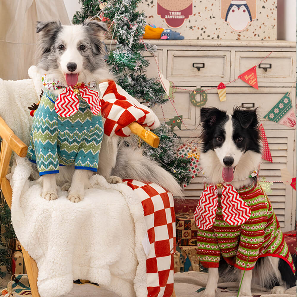 Pull pour chien en tricot motif Père Noël et renne de Noël festif