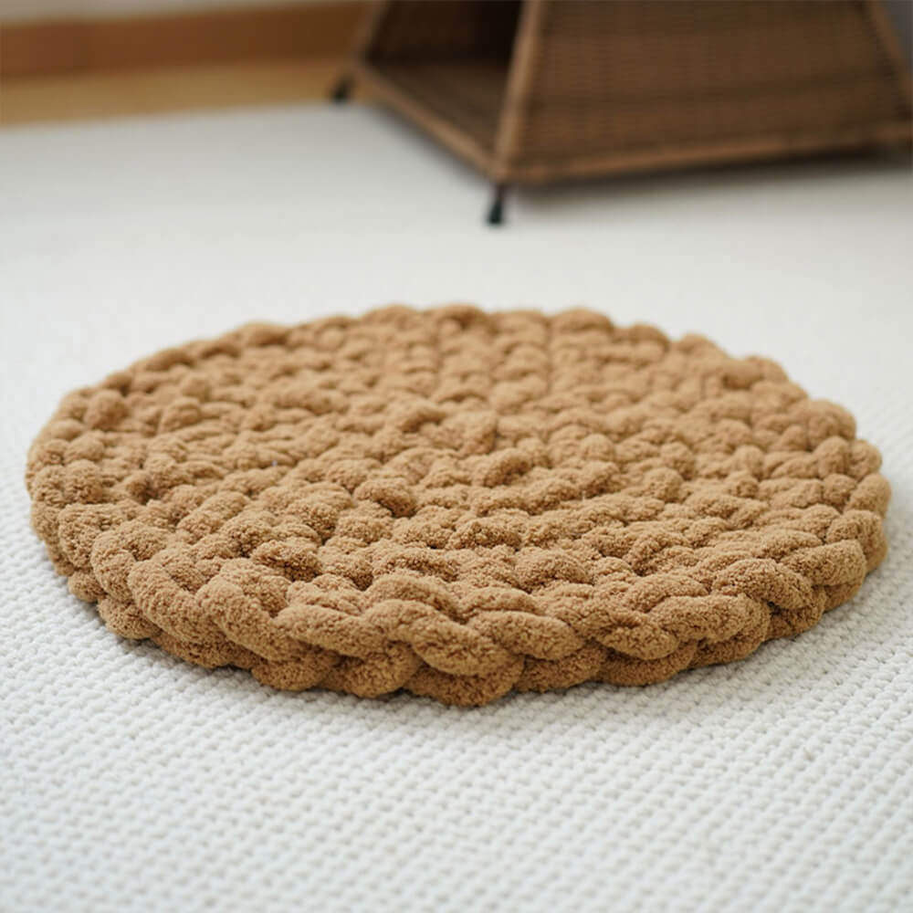 Tapis de lit rond doux pour animaux de compagnie en tricot épais tissé à la main