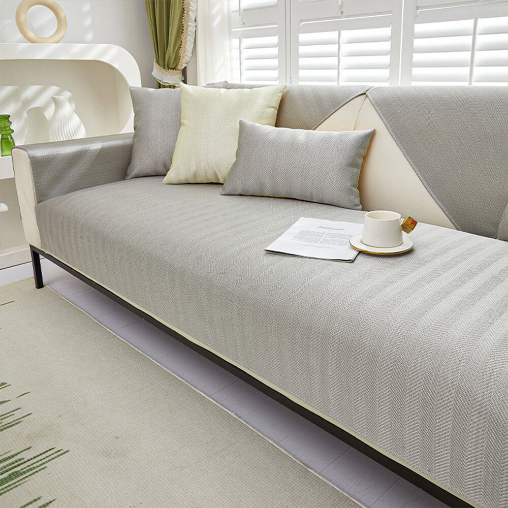 Herringbone Ice Silk Cooling Breathable Sofa Protector Non-slip Sofa Cover