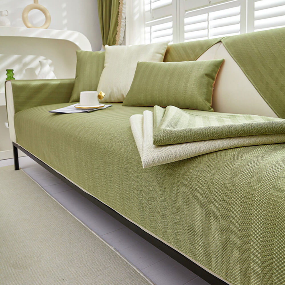Herringbone Ice Silk Cooling Breathable Sofa Protector Non-slip Sofa Cover