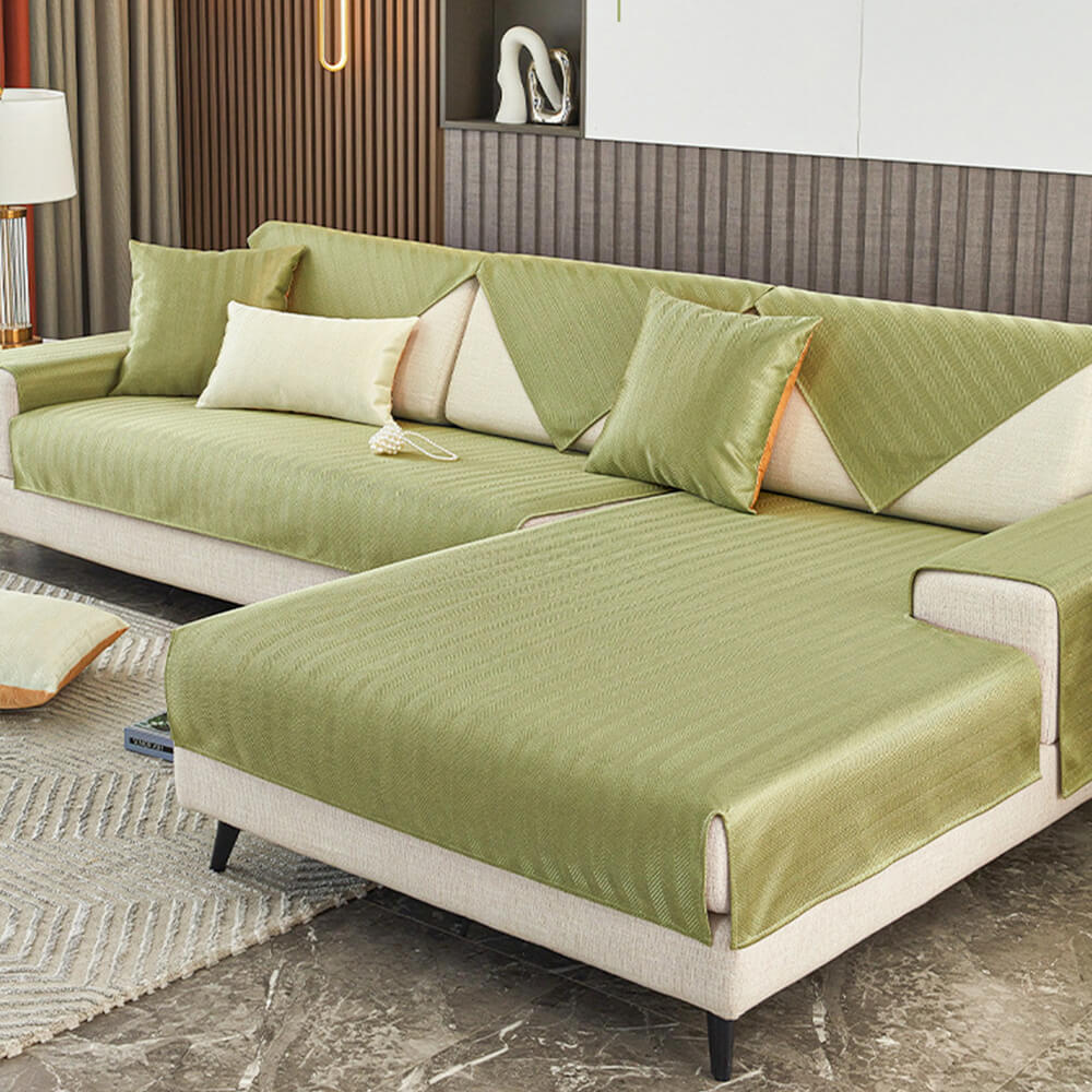 Herringbone Ice Silk Cooling Breathable Sofa Protector Non-slip Sofa Cover
