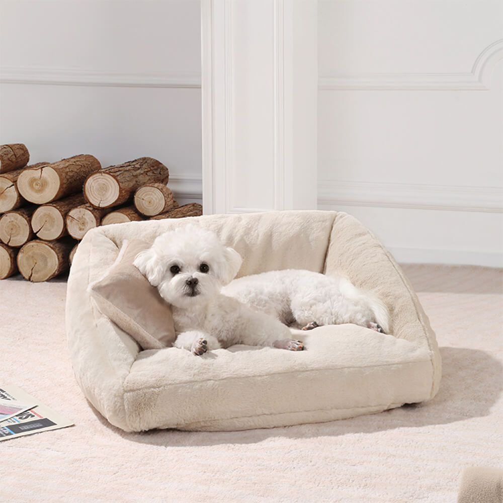 Grand canapé-lit double pour chien en peluche rose avec coussin