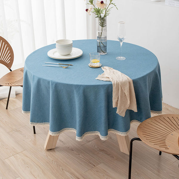 Minimalist Linen Waterproof and Oil-Resistant Easy-Care Round Tablecloth