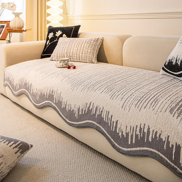 Modern Abstract Lines Plush Sofa Cover with Wavy Edges