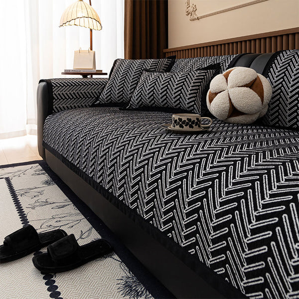 Modern Chic Herringbone Chenille Anti-scratch Non-Slip Sofa Cover