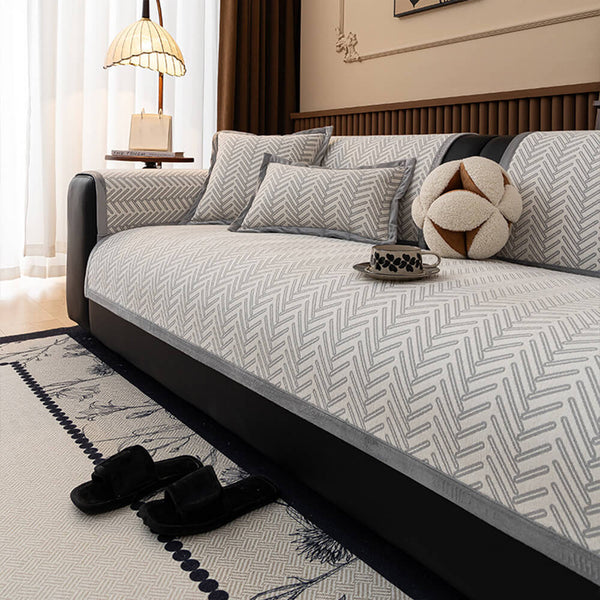 Modern Chic Herringbone Chenille Anti-scratch Non-Slip Sofa Cover