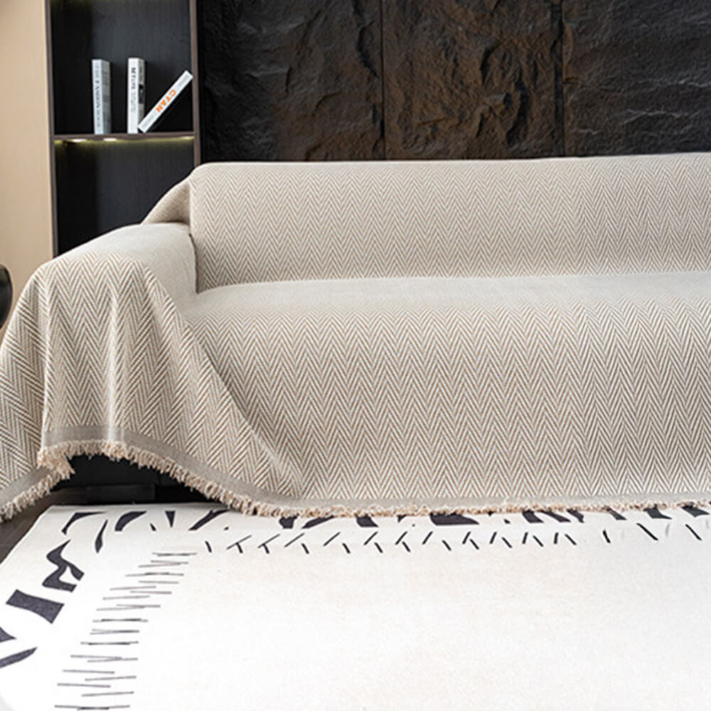 Premium Chenille Textured with Stylish Fringe Couch Cover