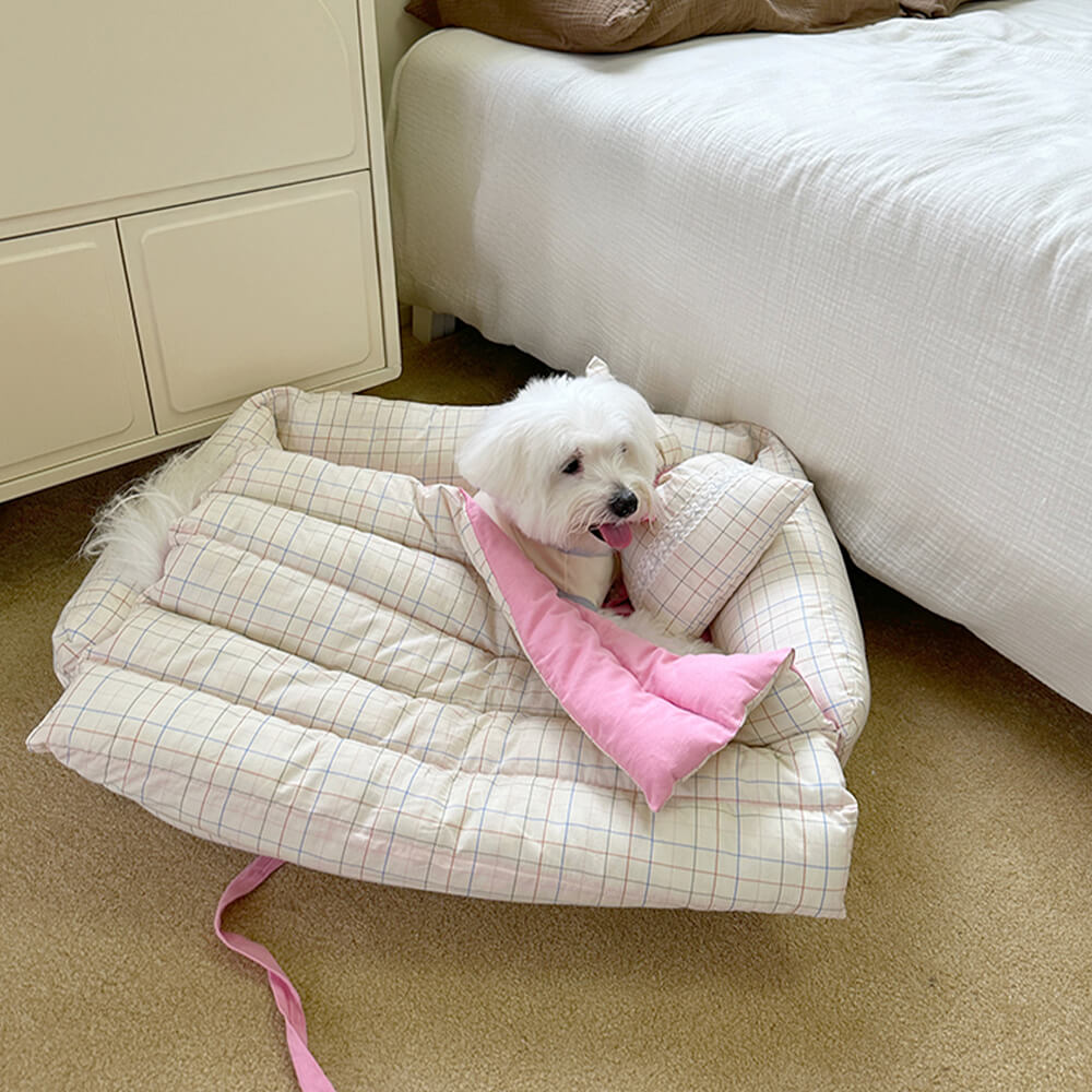 Lit romantique pour chien et chat avec nœud papillon en microfibre