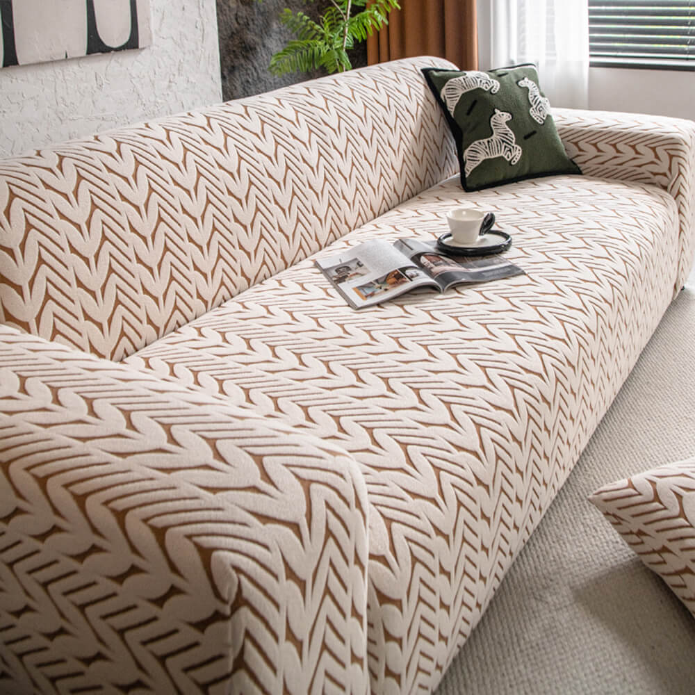 Textured Wheat Ear Pattern Jacquard Fleece Magic Sofa Cover