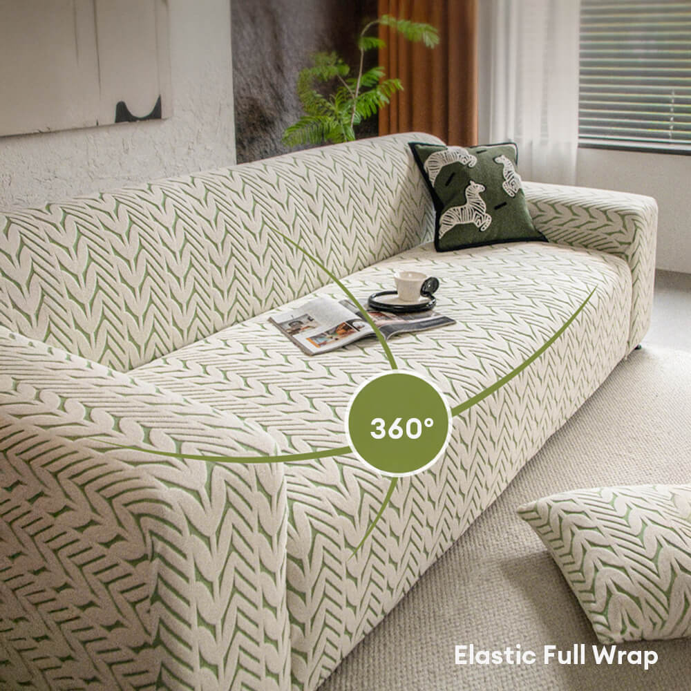 Textured Wheat Ear Pattern Jacquard Fleece Magic Sofa Cover