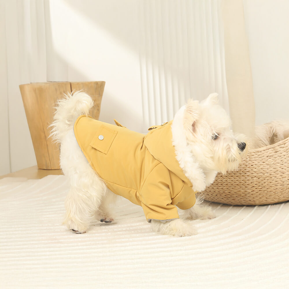 Manteau pour chien à capuche coupe-vent ultra-chaud avec doublure en fausse fourrure