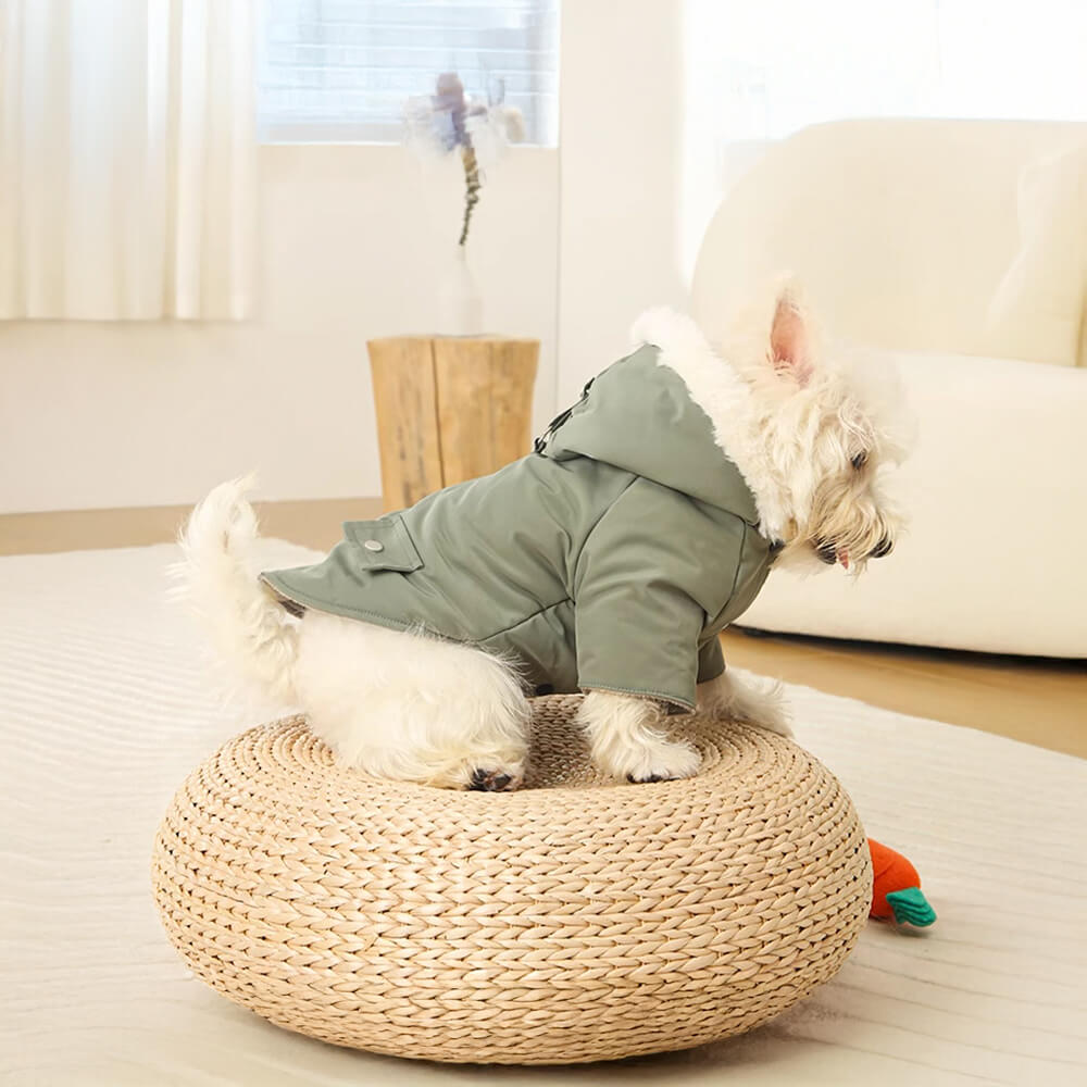 Manteau pour chien à capuche coupe-vent ultra-chaud avec doublure en fausse fourrure