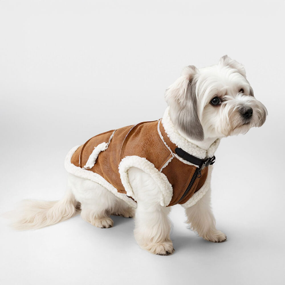 veste de gilet pour chien doublée de peau de mouton synthétique vintage confortable