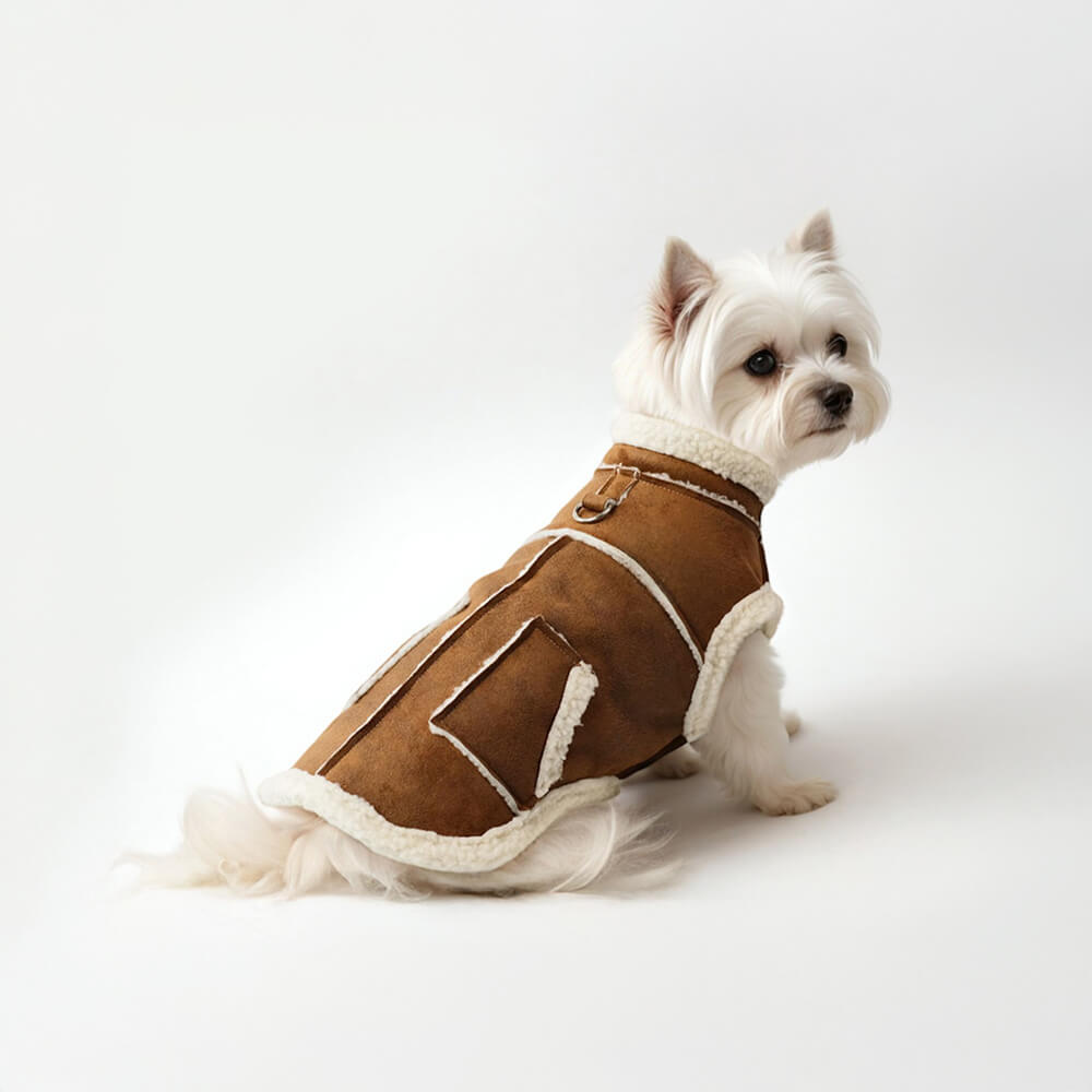 veste de gilet pour chien doublée de peau de mouton synthétique vintage confortable