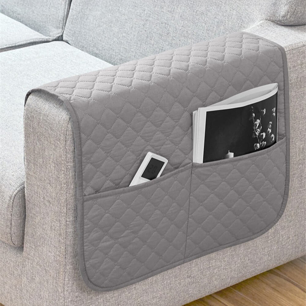 Waterproof Quilted Sofa Armrest Cover with Pockets