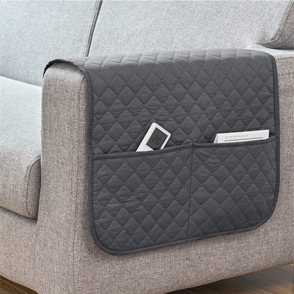 Waterproof Quilted Sofa Armrest Cover with Pockets