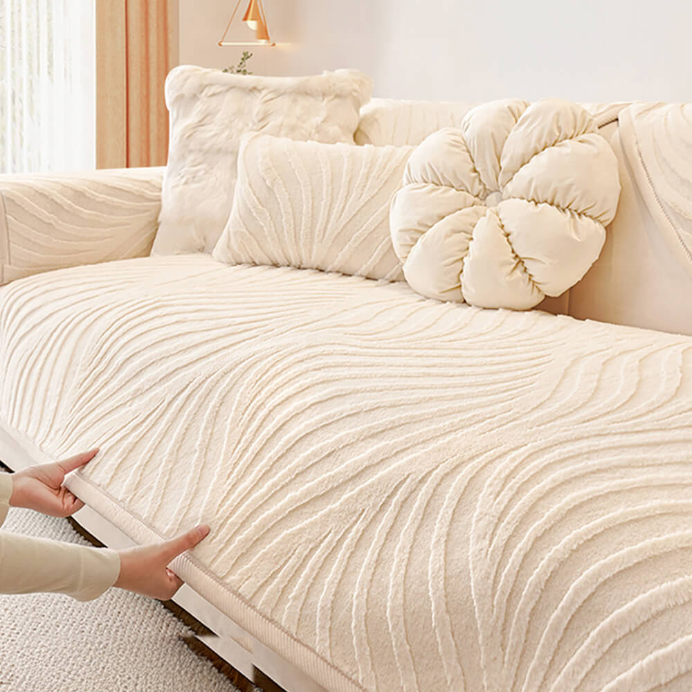 Wave Textured Plush Non-Slip Couch Cover