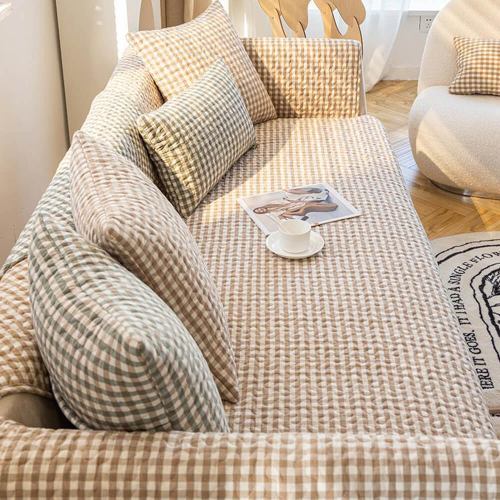 Retro Plaid Washed Cotton Wear-Resistant Non-Pilling Sofa Cover
