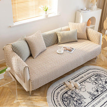 Retro Plaid Washed Cotton Wear-Resistant Non-Pilling Sofa Cover