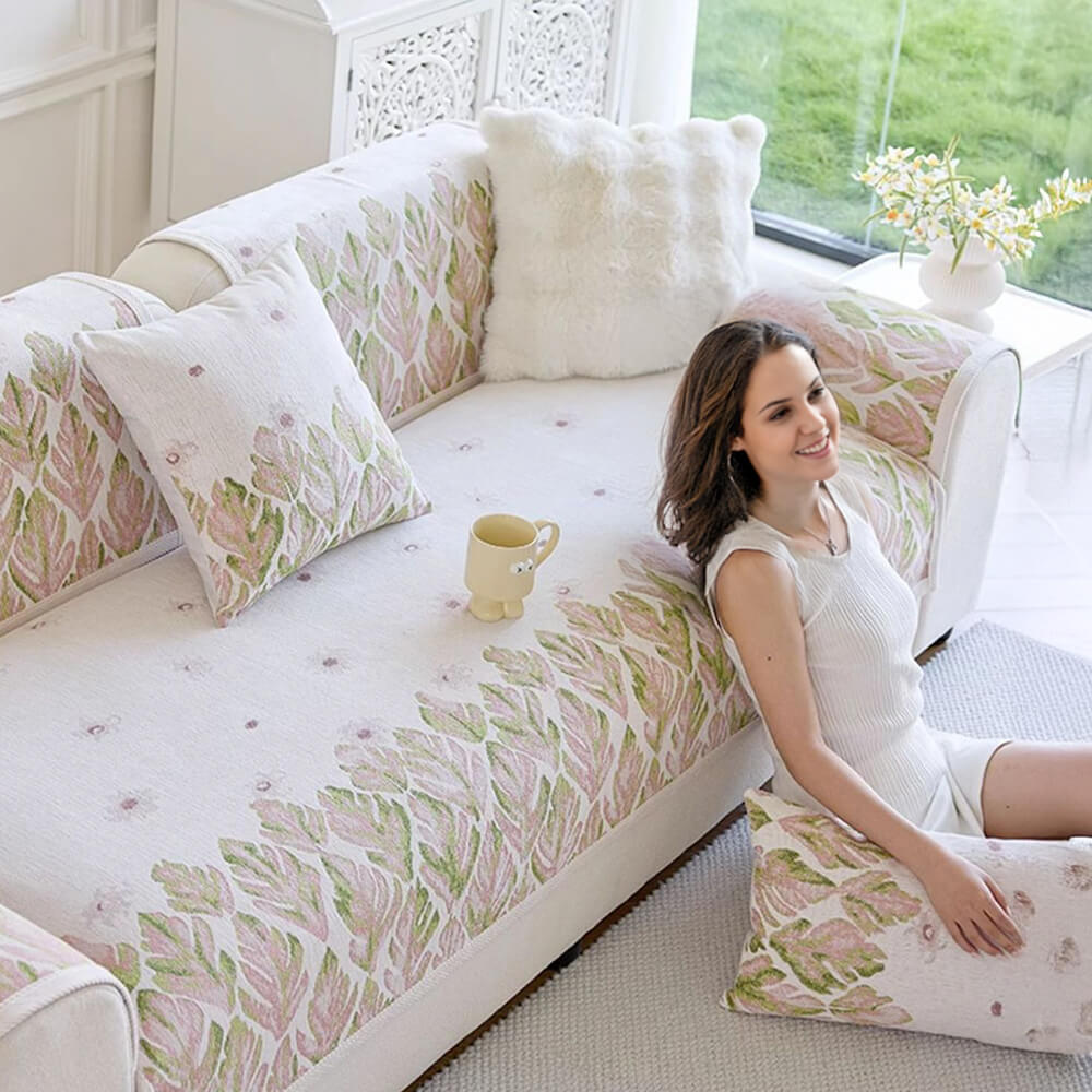 Chenille Romantic Botanical Design Comfortable Sofa Cover