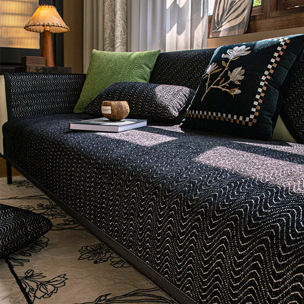 Chenille Anti-Slip Cat-Scratch Resistant Wavy Texture Premium Sofa Cover