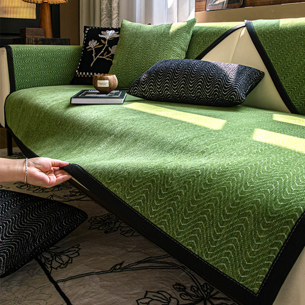 Chenille Anti-Slip Cat-Scratch Resistant Wavy Texture Premium Sofa Cover