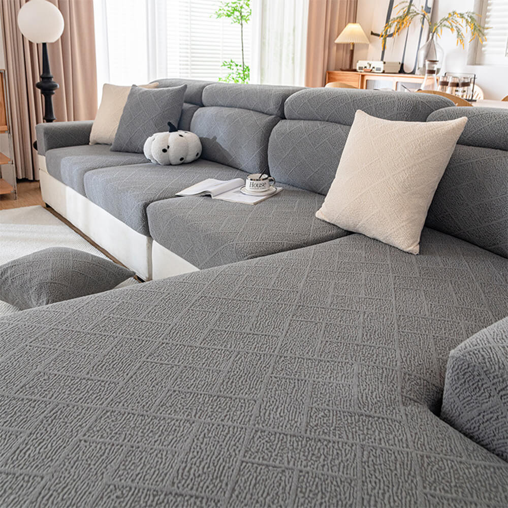 Diamond Jacquard Plush Full-Cover Stretch Sofa Cover