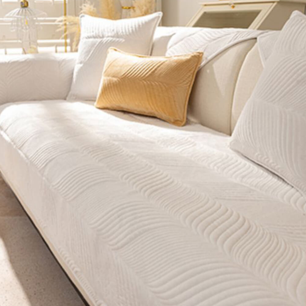 Leaf Patterned Plush Warm Non-Slip Sofa Cover