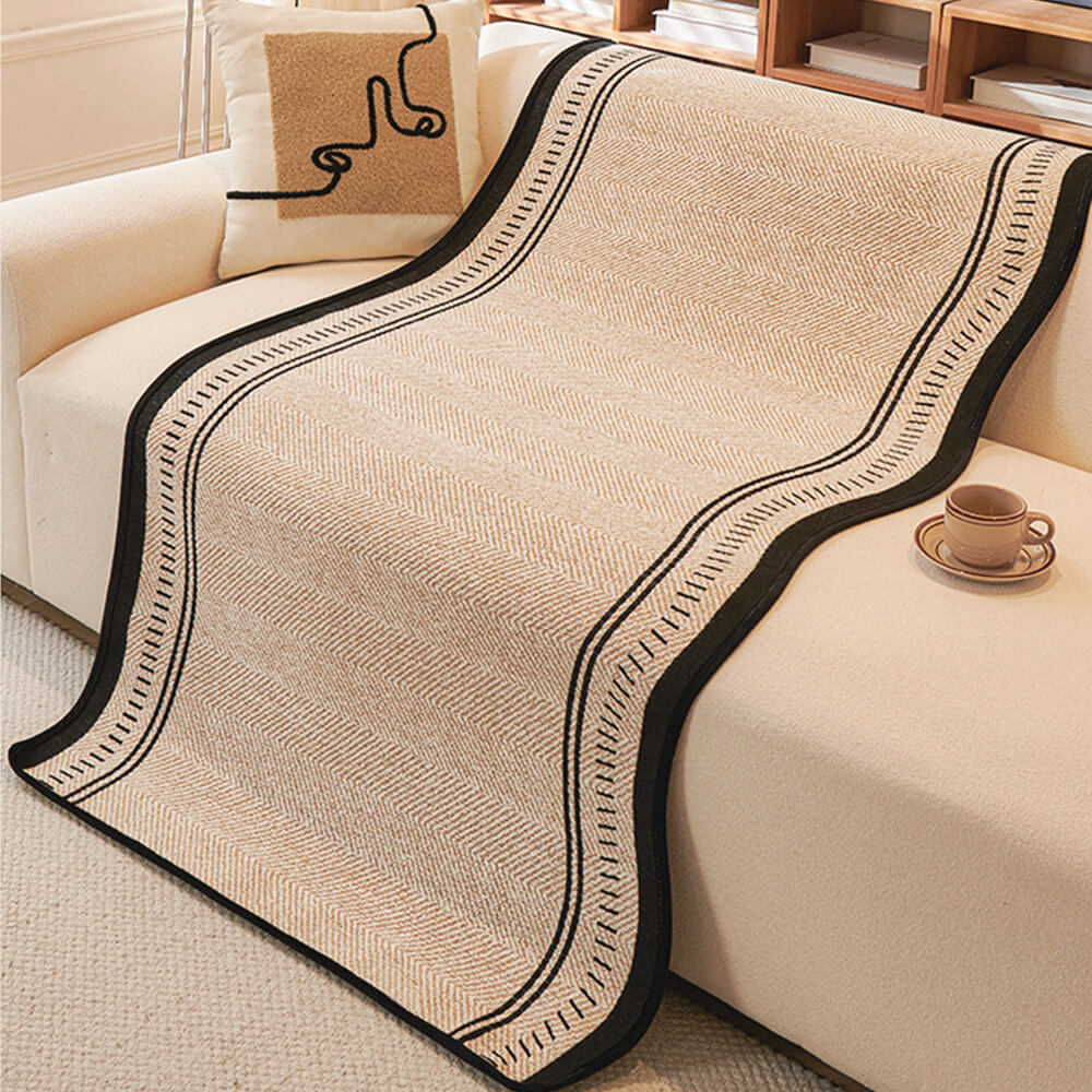 Durable Herringbone Pattern Anti-Slip Couch Cover with Wavy Trim – Pet Scratch Resistant