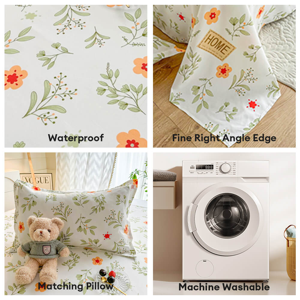 Waterproof TPU Floral Printed Protective Bed Sheet Set