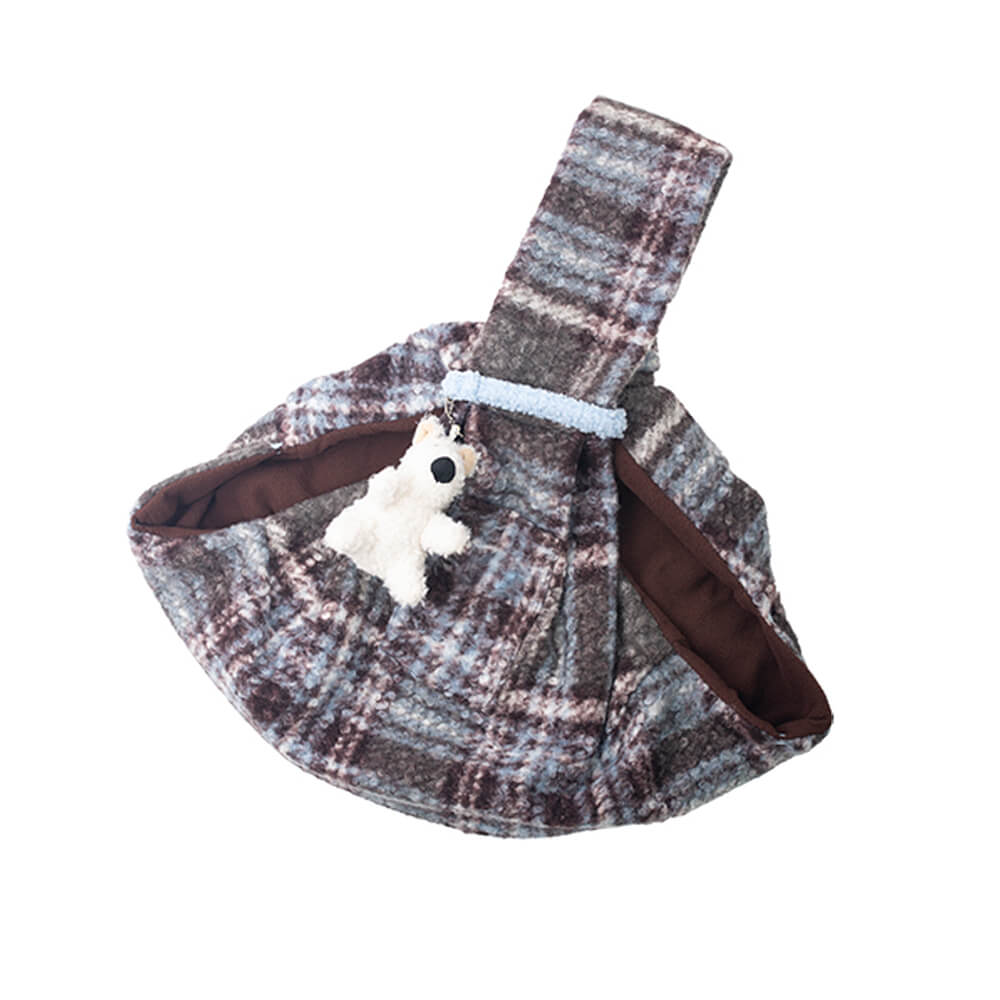 Cozy Plaid Secure Pocket Dog & Cat Shoulder Carrier Bag