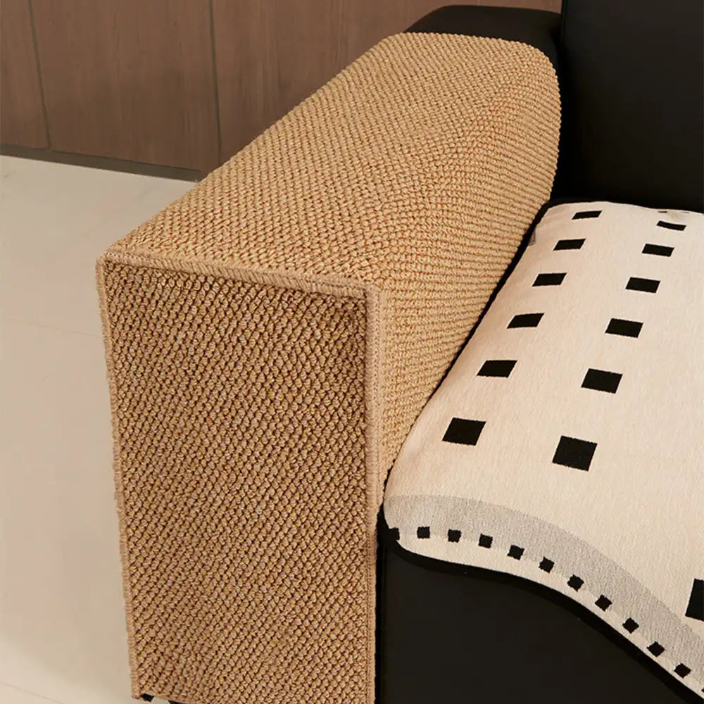 Faux Sisal Scratch-Resistant Sofa Armrest Protector Cover for Cats