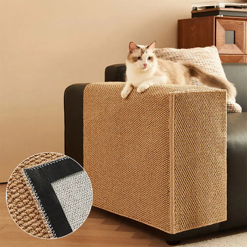 Faux Sisal Scratch-Resistant Sofa Armrest Protector Cover for Cats