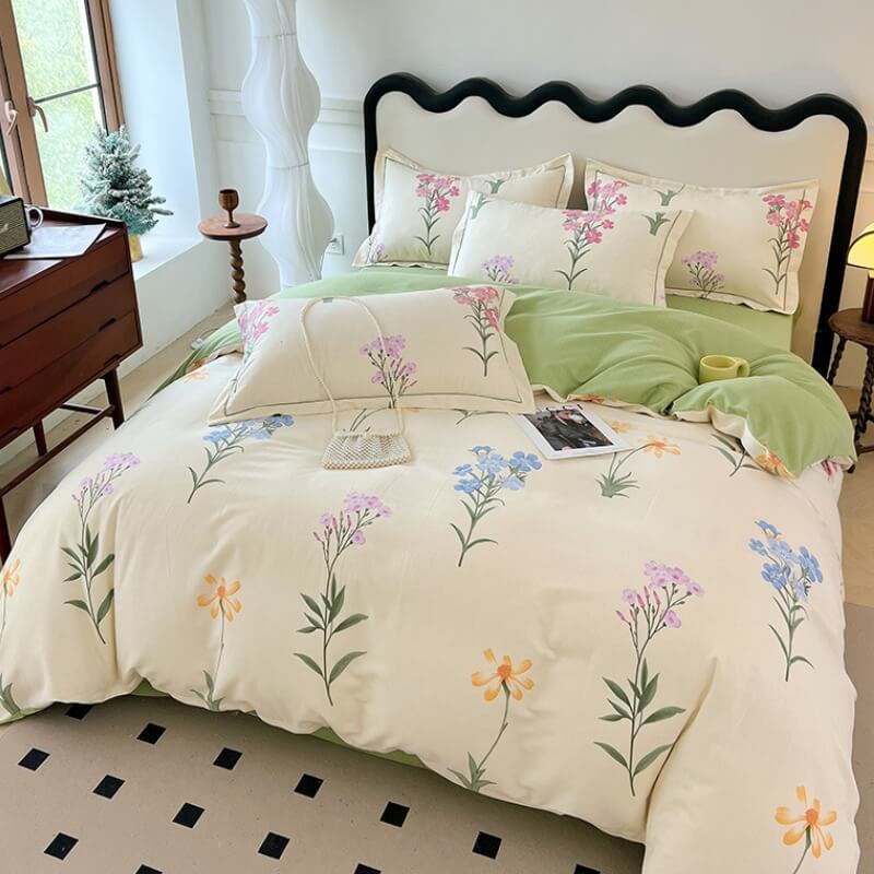 Feather-Print Brushed Cotton Breathable Comfort Bed Sheet Set