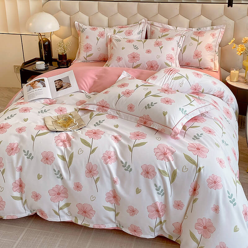 Feather-Print Brushed Cotton Breathable Comfort Bed Sheet Set