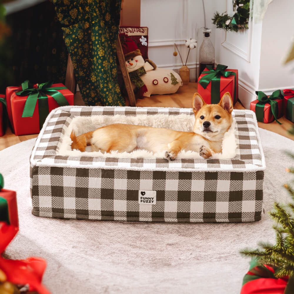 Festive Classic Tartan Cozy Dog Anti-Anxiety Calming Bed Home Bundle