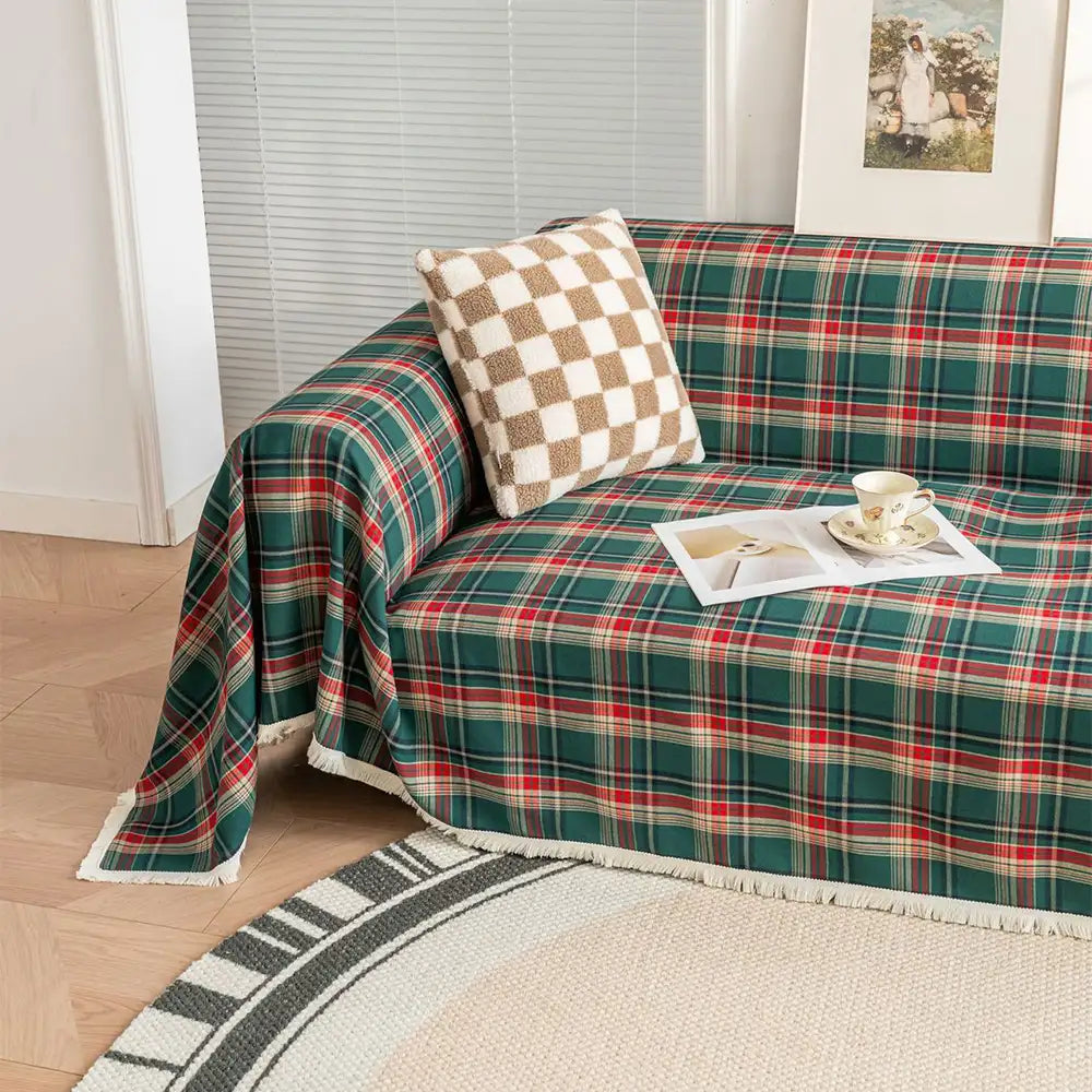 Festive Plaid Color Block Sofa Decoration Sofa Cover