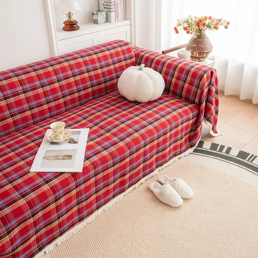 Festive Plaid Color Block Sofa Decoration Sofa Cover