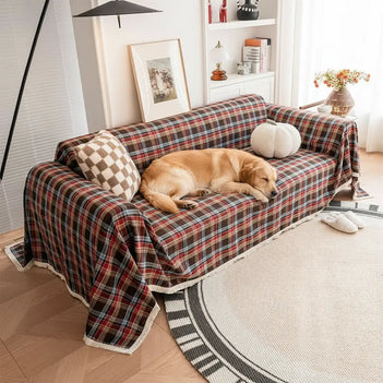 Festive Plaid Color Block Sofa Decoration Sofa Cover