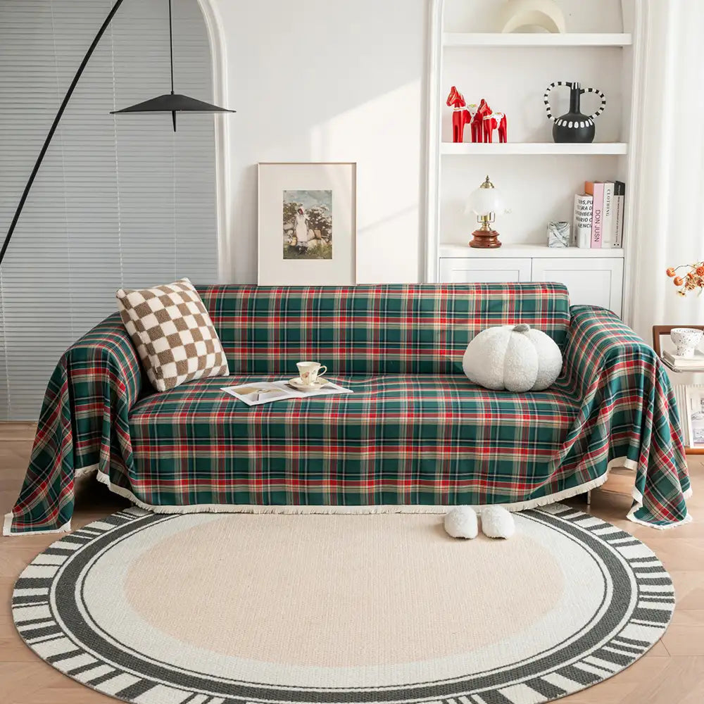 Festive Plaid Color Block Sofa Decoration Sofa Cover
