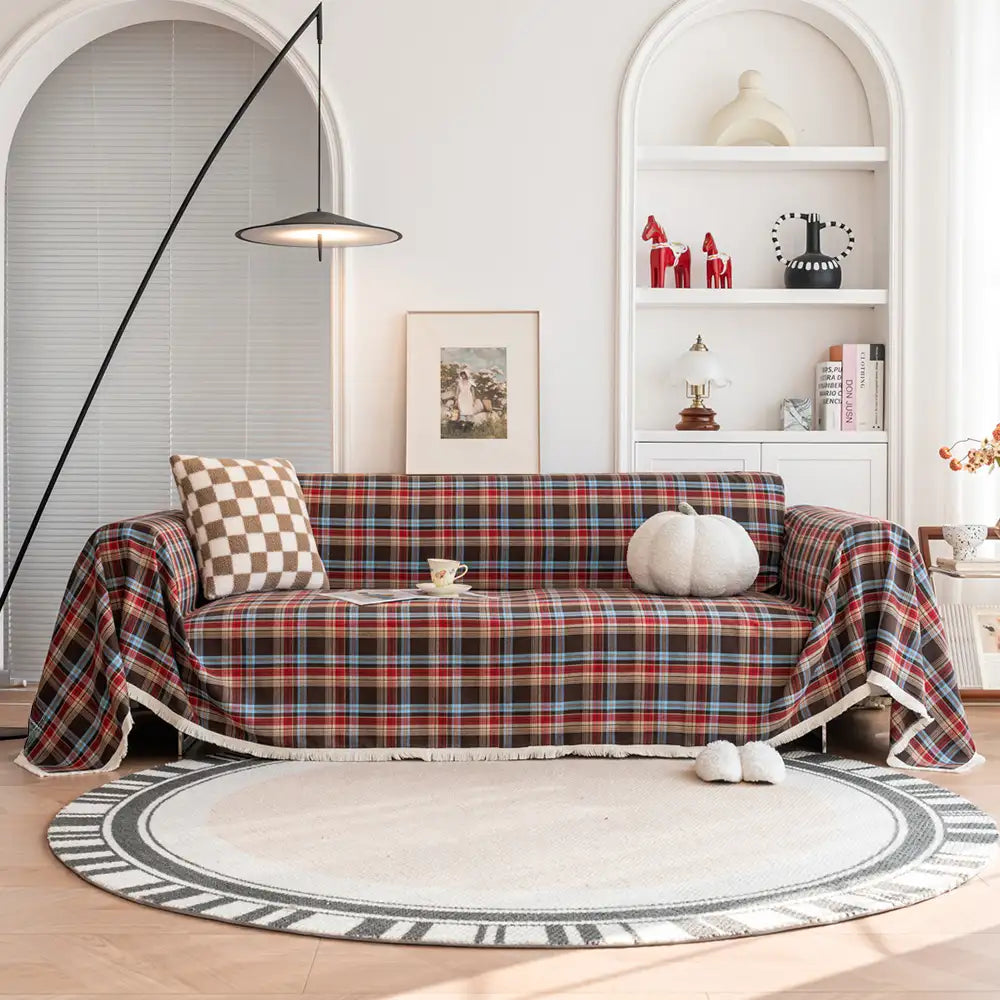 Festive Plaid Color Block Sofa Decoration Sofa Cover