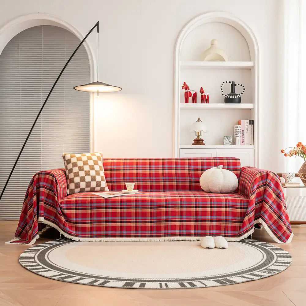 Festive Plaid Color Block Sofa Decoration Sofa Cover