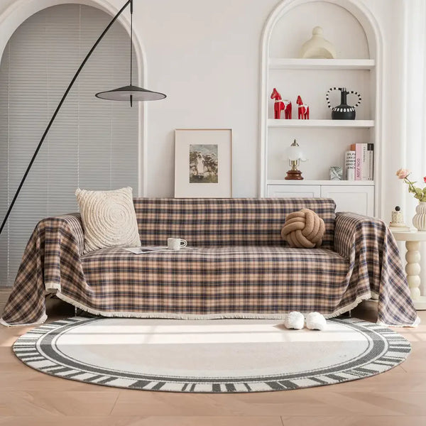Festive Plaid Color Block Sofa Decoration Sofa Cover