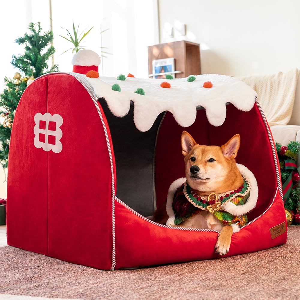 Festive Snow House Orthopedic Dog Bed - Christmas Warmth