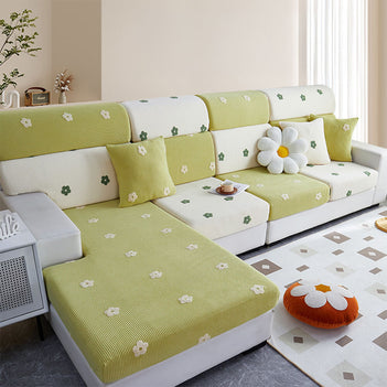 Floral Embroidered Fleece Sofa Anti-Scratch Stretch Sofa Cover