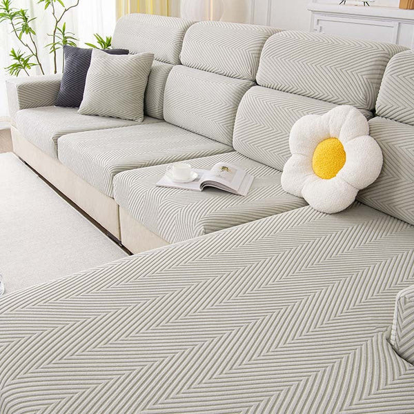 Fully Wrapped Herringbone Sofa Cover