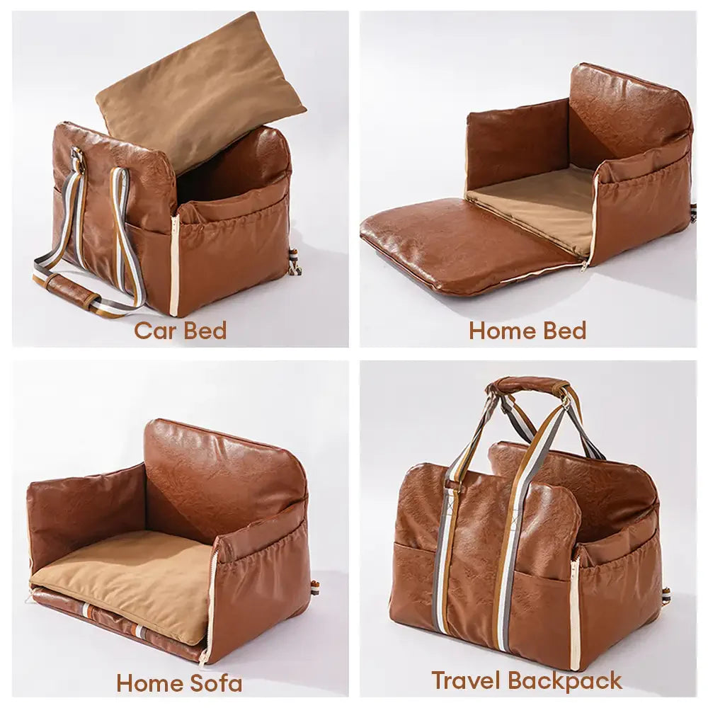 Deluxe Faux Leather Safety Center Console Pet Car Seat and Carrier 3 in 1